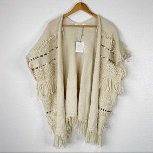 Ellison Cream Embellished Sequin Fringe Sweater